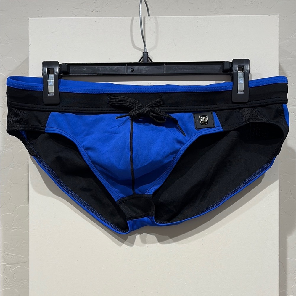 Gregg Homme Blue and Black Swim Briefs with Sporty Design